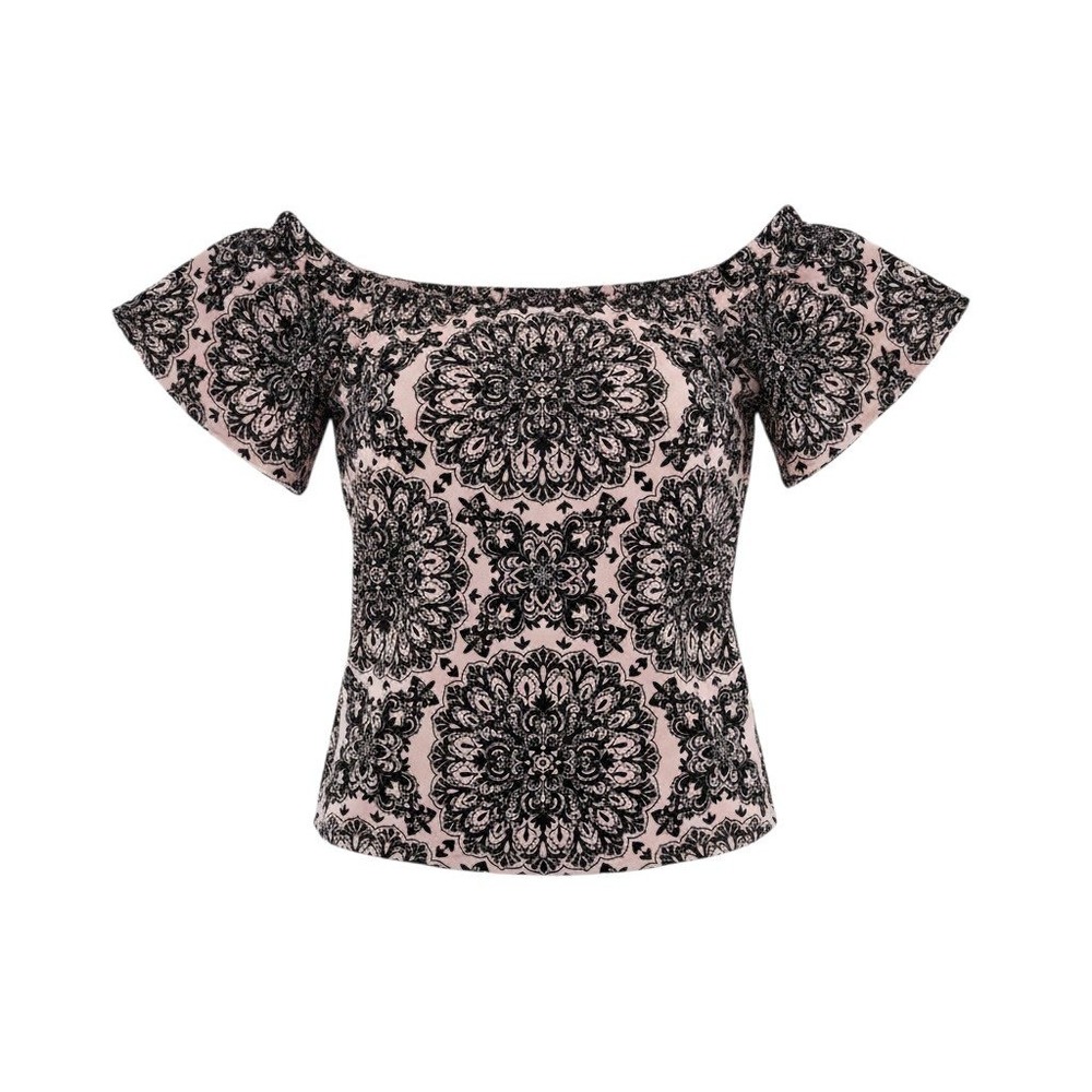 Venus Gothic Romance Off Shoulder XL Top Velvet Mandala Flocked Victorian